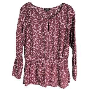 Express pink white polka dot popover peplum preppy office top medium